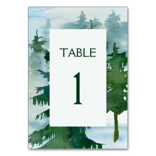 Rustic Mountain Forest Watercolor Wedding Table Number