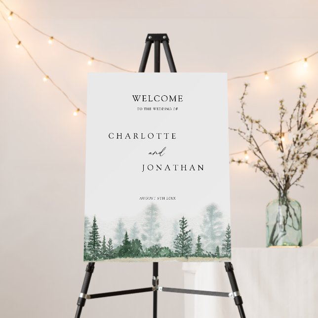 Rustic Mountain Forest Watercolor Welcome Sign (In Situ (Stand))