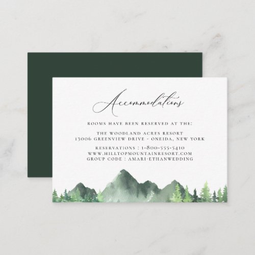 Rustic Mountain Forest Wedding Accommodations Enclosure Card