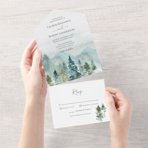 Rustic Mountain Forest Wedding All In One Invitation
