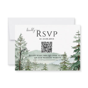 Rustic Mountain Forest Wedding QR code RSVP Card