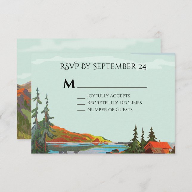 Rustic Mountain Forest Wedding response cards RSVP (Front/Back)