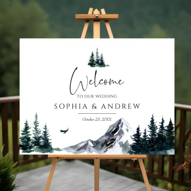 Rustic Mountain Forest Wedding Welcome Sign (Creator Uploaded)