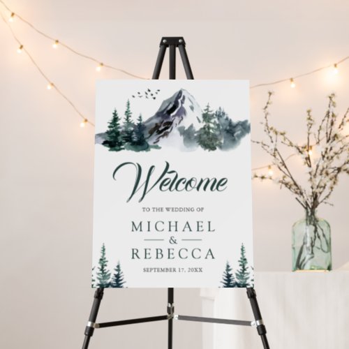 Rustic Mountain Forest Winter Wedding Welcome Foam Board