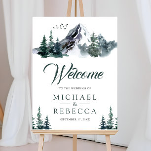 Rustic Mountain Forest Winter Wedding Welcome Sign