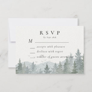 Rustic Mountain Green Pine Tree Wedding Horizontal RSVP Card