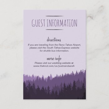 Rustic Mountain Guest Info Card In Purple by LangDesignShop at Zazzle