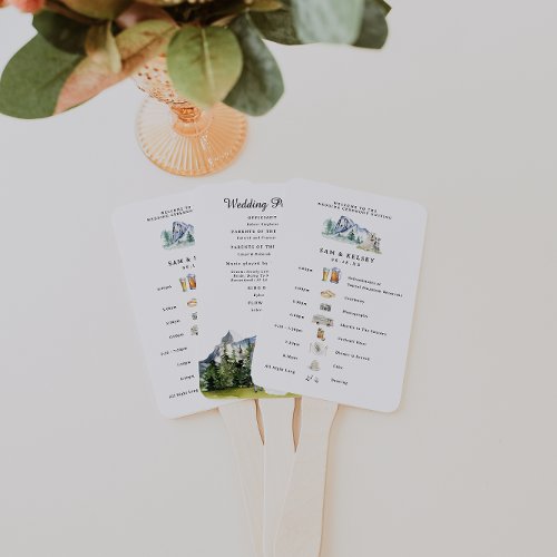 Rustic Mountain Illustrated Timeline  Wedding Hand Fan