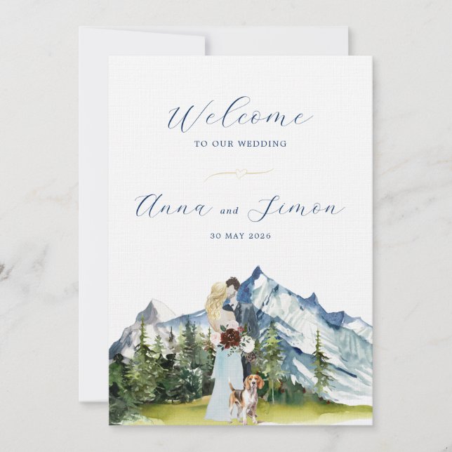 Rustic Mountain Illustrated Wedding  Invitation (Front)