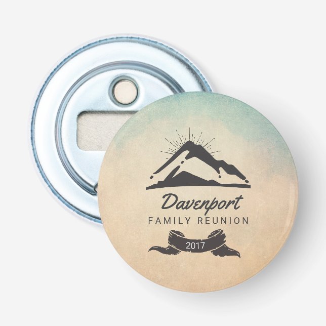 Rustic Mountain Illustration Family Reunion Bottle Opener (Front)