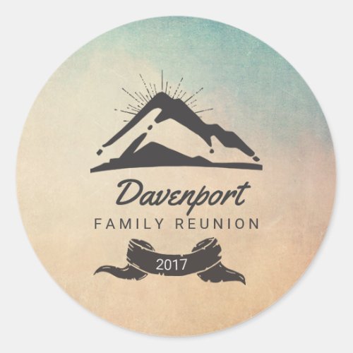 Rustic Mountain Illustration Family Reunion Classic Round Sticker