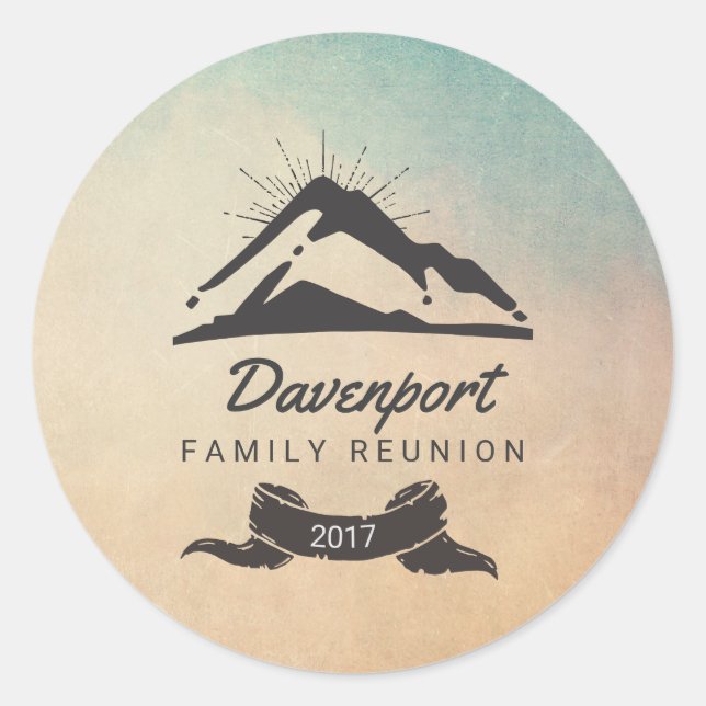 Rustic Mountain Illustration Family Reunion Classic Round Sticker (Front)
