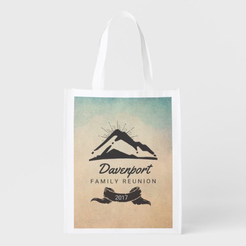 Rustic Mountain Illustration Family Reunion Grocery Bag