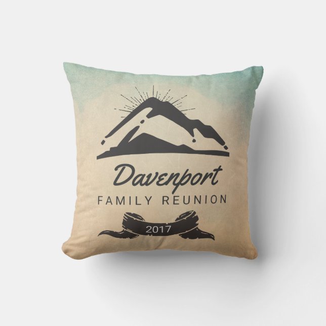 Rustic Mountain Illustration Family Reunion Throw Pillow (Front)