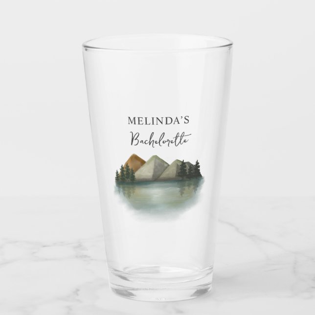 Rustic Mountain & Lake Bachelorette Weekend Glass (Front)