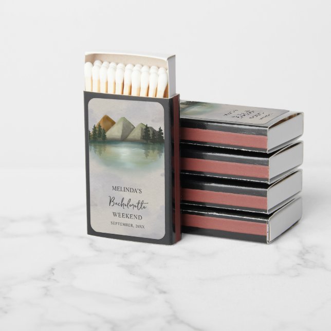 Rustic Mountain & Lake Bachelorette Weekend Matchboxes (Stacked)