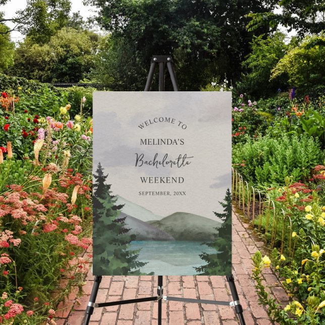 Rustic Mountain Lake Bachelorette Weekend Welcome Foam Board (Creator Uploaded)