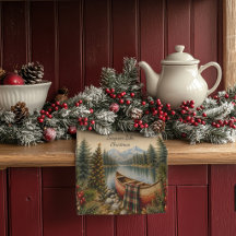 Rustic Mountain Lake Canoe Christmas