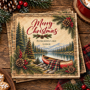 Rustic Mountain Lake Canoe Christmas Napkins