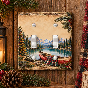 Rustic Mountain Lake Canoe Light Switch Cover