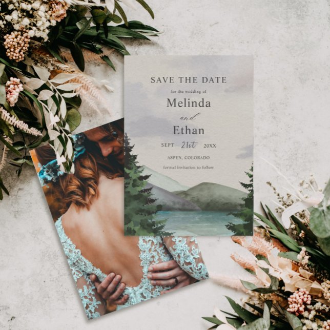 Rustic Mountain & Lake Evergreen Save The Date Invitation (Creator Uploaded)