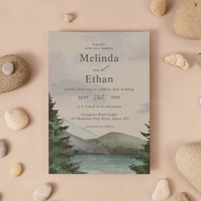 Rustic Mountain & Lake Evergreen Wedding  Invitation (Creator Uploaded)