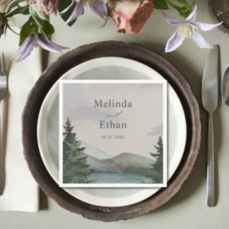 Rustic Mountain & Lake Evergreen Wedding Napkins
