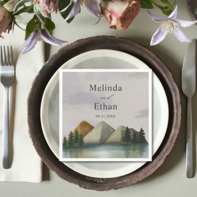 Rustic Mountain & Lake Evergreen Wedding  Napkins (Creator Uploaded)
