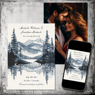 Rustic Mountain Lake Forest Photo Wedding Save The Date