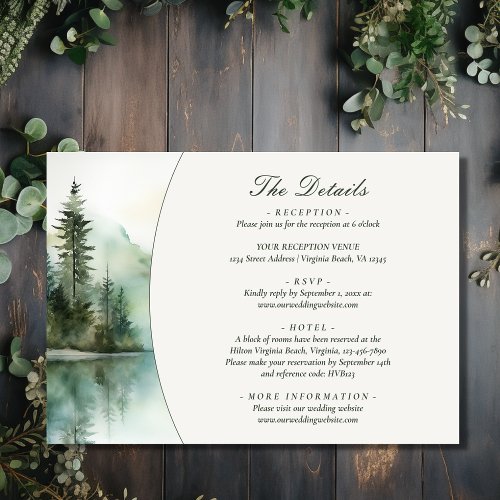 Rustic Mountain Lake Forest Wedding Details Enclosure Card