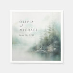 Rustic Mountain Lake Misty Pines Modern Wedding Napkins