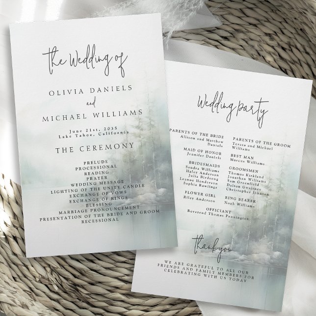 Rustic Mountain Lake Misty Pines Wedding Program Flyer (Creator Uploaded)