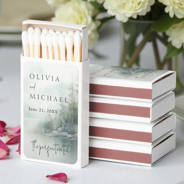 Rustic Mountain Lake Pines Modern Wedding Matchboxes (Creator Uploaded)