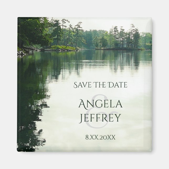 Rustic Mountain Lake reflection save the date Magnet (Front)
