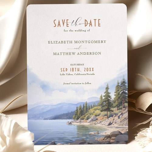 Rustic Mountain Lake Save the Date Card Lake Tahoe
