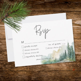 Rustic Mountain Lake Scene Watercolor Dinner RSVP Card