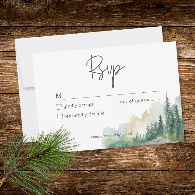 Rustic Mountain Lake Scene Watercolor Dinner RSVP Card (Rustic Mountain Lake Scene Watercolor Dinner RSVP Card)