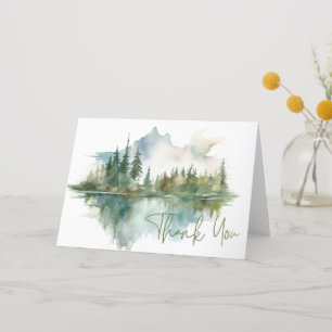 Rustic Mountain Lake Scene Watercolor Folded Letterpress Thank You Card