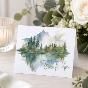 Rustic Mountain Lake Scene Watercolor Folded Thank You Card