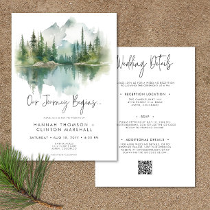 Rustic Mountain Lake Scene Watercolor Two Sided Invitation