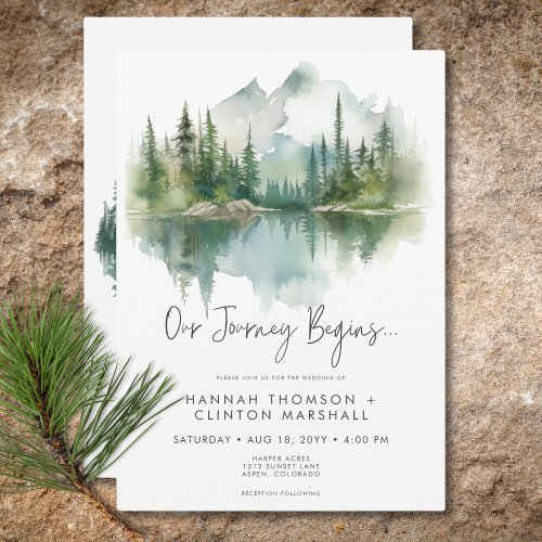 Rustic Mountain Lake Scene Watercolor Wedding