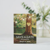 Rustic Mountain Lake Twinkle Lights Save the Date Announcement Postcard (Standing Front)