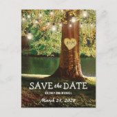 Rustic Mountain Lake Twinkle Lights Save the Date Announcement Postcard (Front)