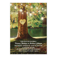 Rustic Mountain Lake Twinkle Lights Wedding Card