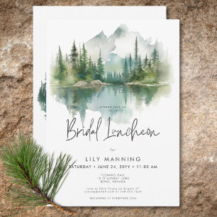 Rustic Mountain Lake Watercolor Bridal Luncheon Invitation