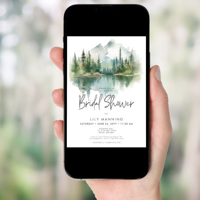 Rustic Mountain Lake Watercolor Bridal Shower Invitation (Front Digital)