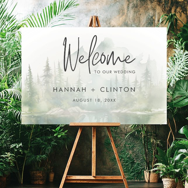 Rustic Mountain Lake Watercolor Wedding Welcome Foam Board (Rustic Mountain Lake Watercolor Wedding Welcome Foam Board Sign)