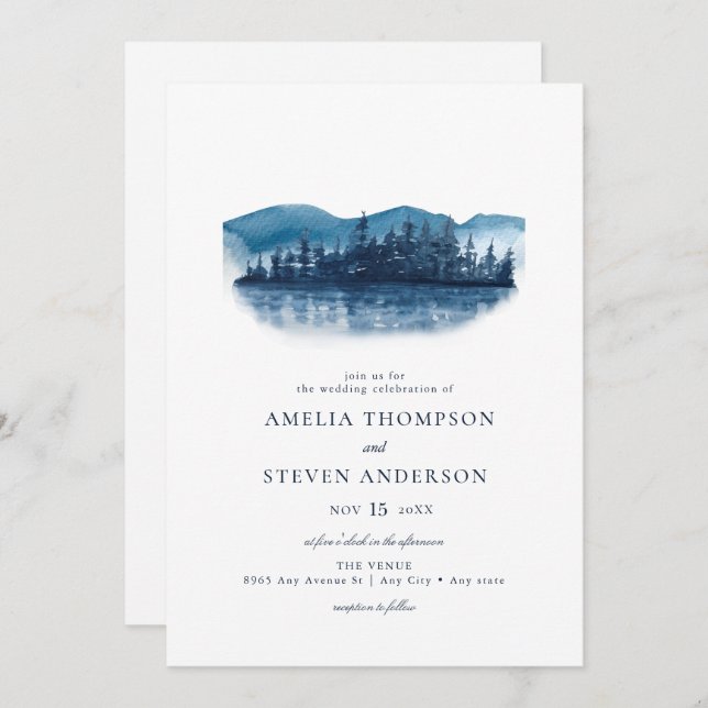 Rustic Mountain Lake Wedding Invitation (Front/Back)