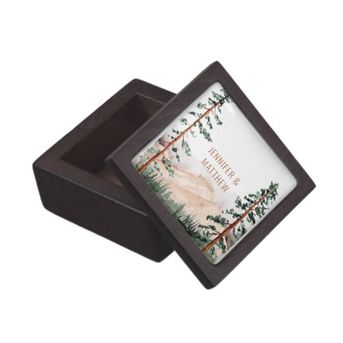 Rustic Mountain Landscape Fog Pine Trees Wedding Gift Box