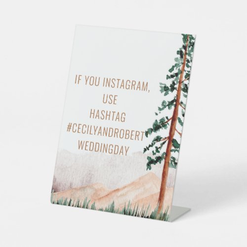 Rustic Mountain Landscape Instagram Hashtag Pedestal Sign